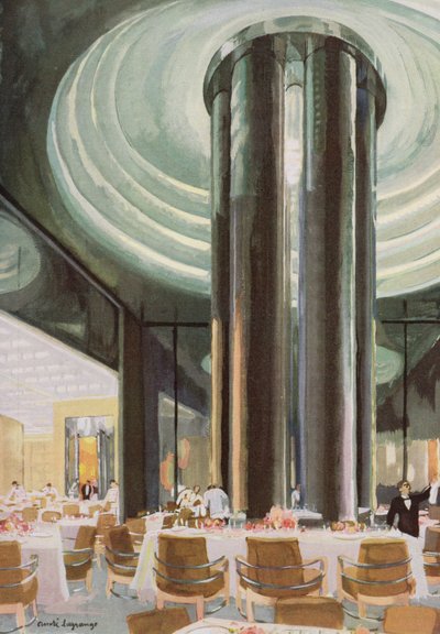 A sala de jantar da classe Touriste a bordo da Normandia de French School