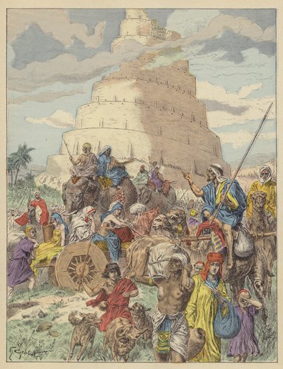 A Torre de Babel (cor litho) de French School