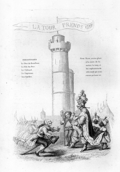 A Torre é cuidadosa. Um coronel com uma arma desce até ao rei, seguido de páginas. Gravação em "Chants et chansons populaire de la France", Tomé 2 de French School