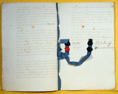 O Tratado de Utrecht, 11 de abril de 1713 (caneta e tinta sobre papel) de French School