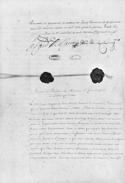 O Tratado dos Pirineus, assinado pelo cardeal Jules Mazarin (1602-1661) e dom Luis Mendez de Haro (1598-1661) 7 de novembro de 1659 de French School