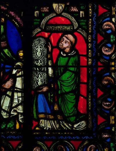 A Janela da Árvore de Jesse, detalhe representando o Abade Suger (c.1081-1151) dando uma janela de French School