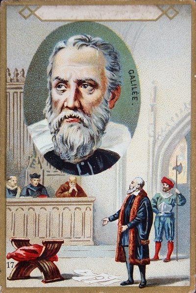 O Julgamento de Galileu Galilei (1564-1642) em 1633 (cor litho) de French School