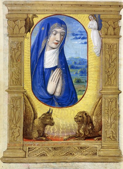 A Virgem Orando, c.1500 (tinta e tinta sobre pergaminho) de French School
