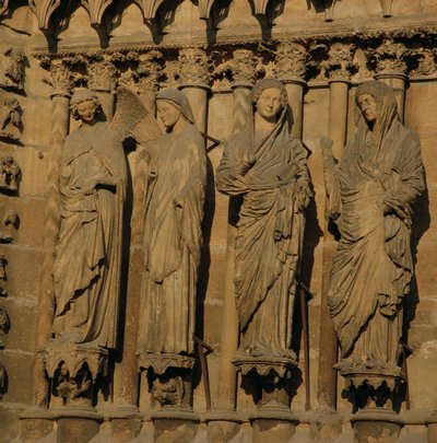 A Visitação, quatro figuras de batente da Fachada Oeste da Catedral, c.1230-40 (calcário) (ver 62274) de French School