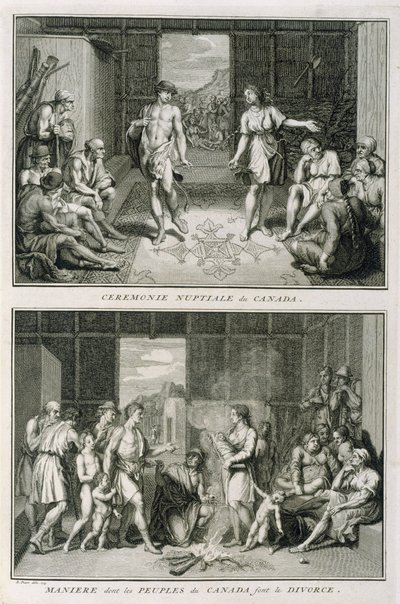 A Cerimônia de Casamento e o Modo de Divórcio no Canadá, ilustração das Cerimônias Religiosas e Costumes, gravada por Bernard Picart (1673-1733) 1723 de French School