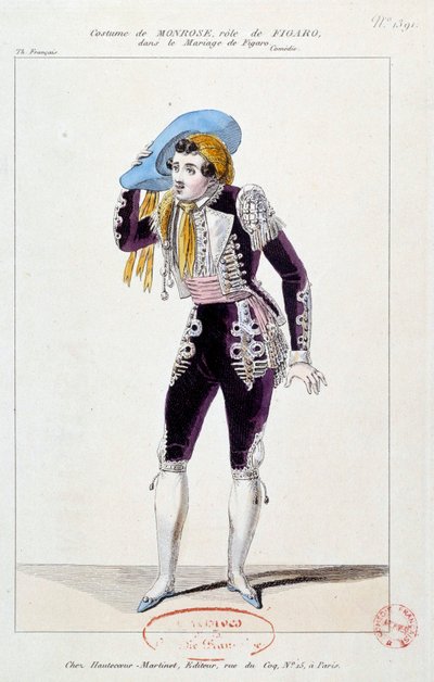 O actor Claude Louis Seraphin Barizain (ou Barisain) dit Monrose (1783-1843) no papel de Figaro em Le mariage de Figaro" de Pierre Augustin Caron de Beaumarchais (1732-1799) 1784 Paris, Comedie francaise de French School