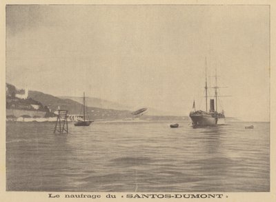 O dirigível de Alberto Santos-Dumont a despenhar-se no Mediterrâneo (litografia) de French School