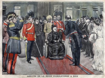 A chegada da rainha da Inglaterra, Victoria (1837-1901) a Nice em 1899. Gravura de 1899 em "La petite Gironde". de French School