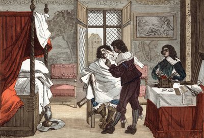 O barbeiro, França, gravura de Abraham Bosse (1604-1676), c. 1640, gravura de "Paris a travers les siecles" tomV de French School