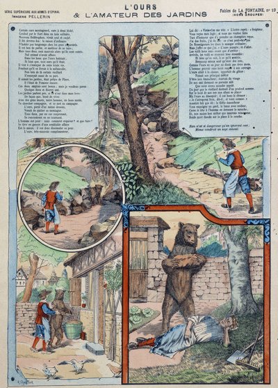O urso e o amante do jardim - Fábulas de La Fontaine em imagens de Epinal de French School