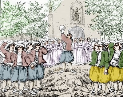 O início de um jogo de soule (futebol) na Bretanha, em meados do século XIX. de French School