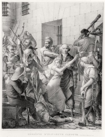 A bravura de Elisabeth Cazotte protegendo seu pai da máfia (gravura) de French School