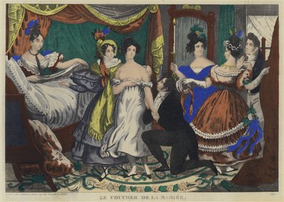 A hora de dormir da noiva (litografia a cores) de French School