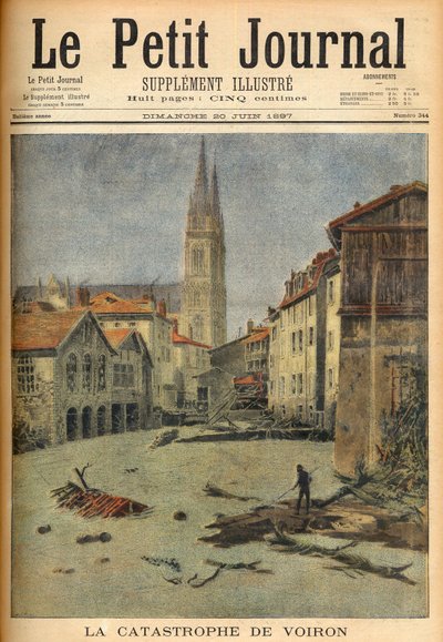 A catástrofe (inundação) da aldeia de Voiron (Isère) França em "Le Petit Journal", 20 de Junho de 1897 (gravura) de French School