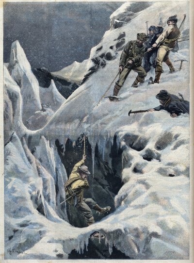A catástrofe do Monte Branco: a morte de viajantes e seus guias durante sua expedição, em "Le Petit Parisien". de French School