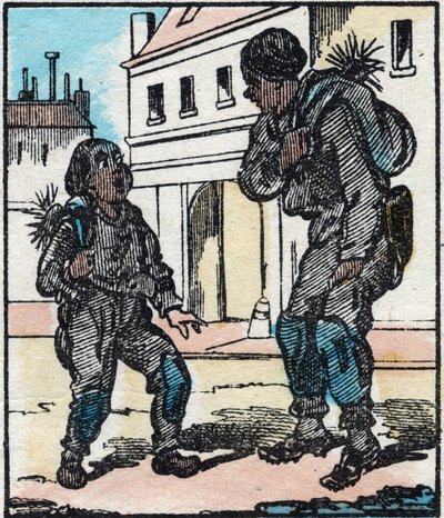 A limpeza da chaminé. Gravação em "La chanson des metier". Imagem epinal, finais do século XIX. Colecção privada. de French School