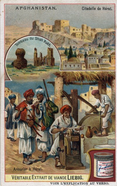 A cidade e armadores da cidade de Herat no Afeganistão e o túmulo do Shah Rukh. A cromolitografia do século XIX. de French School
