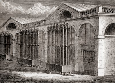 A fábrica de condensador de gás de carvão em La Villette, Paris, França no século XIX, de "Les Merveilles de la Science", publicado c.1870 (gravura) de French School