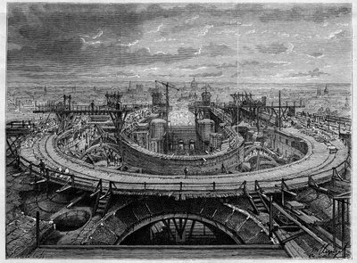 O canteiro de obras da Igreja do Sacro Coeur de Montmartre, em 1886, em "O Mundo Ilustrado". de French School
