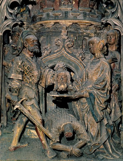 A morte de São João Batista A cabeça de João Batista é colocada num planalto que Salomé apresenta à sua mãe. O relevo esculpido da Catedral de Notre-Dame d