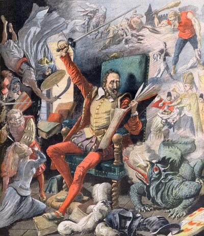 O sonho de Dom Quixote. Le Reve de Don Quixote (Miguel De Cervantes) - Ilustração para Le petit Journal, 21 de maio de 1905. de French School