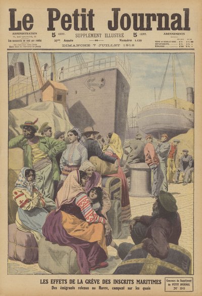 Os efeitos da greve marítima em França (cor litho) de French School