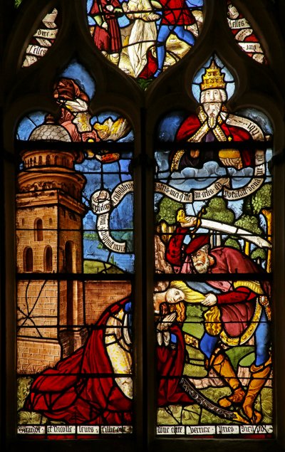 A execução de Santa Bárbara, Deus Pai acima como papa de French School