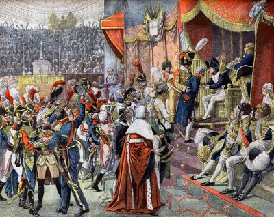 A primeira distribuição das Cruzes da Legião de Honra em 1804 no "Le Petit Journal". de French School