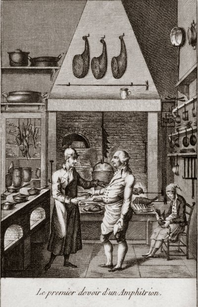 O primeiro dever de um Anfitrião (anfitrião) - gravura em "Almanaque de gourmets, servindo de guia em maneiras de fazer excelente querido. Por um velho amador" de Alexandre Balthazar Laurent Grimod de la Reyniere - 1804-1812 de French School