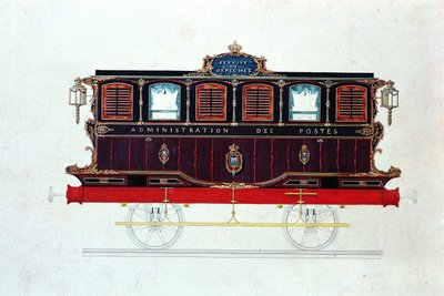 O primeiro correio-van na França, c.1830-48 (caneta e tinta e wc no papel) de French School