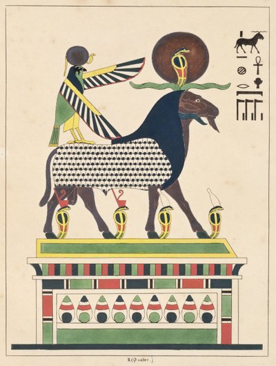 O deus Amon-Ra, ilustração do panteão egípcio: coleção de personagens mitológicos do Egito Antigo por Jean-François Champollion, publicado em 1986 de French School