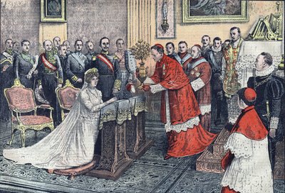 A rosa de ouro é oferecida à rainha de Espanha por Monsenhor Tedeschini de French School