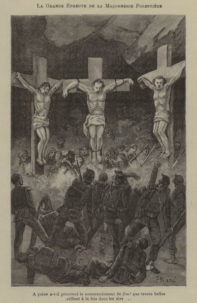 O grande teste dos pedreiros da floresta (gravura) de French School