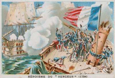 O heroísmo do navio de guerra francês Vengeur du Peuple, 1794. de French School