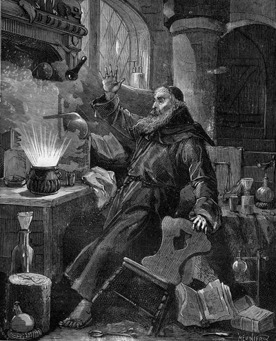A invenção do pó por Berthold Schwarz no século XIV. de French School