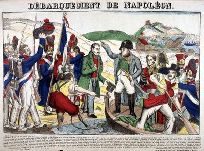 O desembarque no Golfo Juan: Napoleão I regressou a França a 1 de Março de 1815, após o período de exílio na ilha de Elba. Foto de Epinal de French School