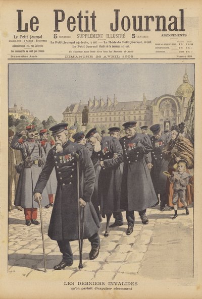 Os últimos veteranos de guerra do Hotel des Invalides, Paris (litografia a cores) de French School