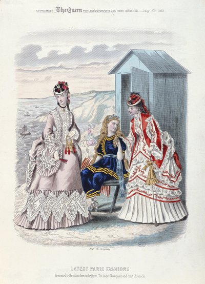 As últimas modas de Paris para a praia e para a natação, 1872 (gravura a cores) de French School