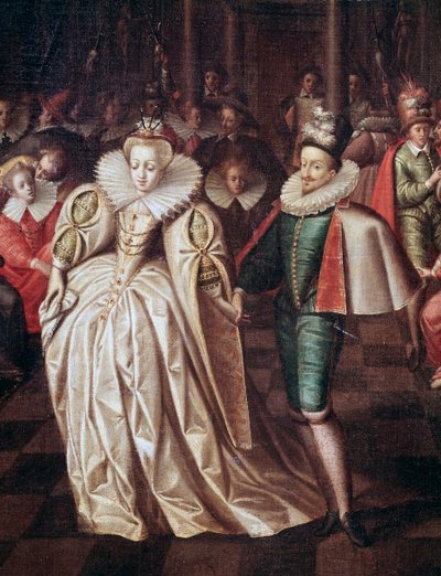 O casal, Duc de Joyeuse e Margaret de Lorena, detalhe da bola dada em 24 de setembro de French School