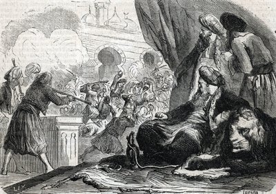 "O massacre do exército dos Janissários em 1826 pelo Sultão Mahmoud II, Constantinopla" (gravura) 1864 de French School