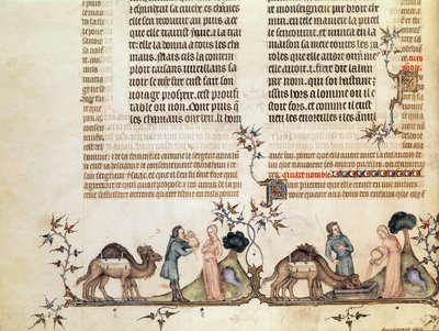 A reunião de Eliezer e Rebecca no poço, da Bíblia de Jean de Sy, c.1355 de French School