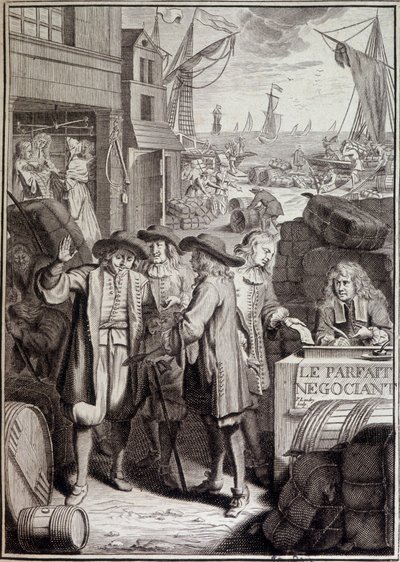 A negociação perfeita (conclusão de uma marcha sobre um porto no século XVIII) - frontispício de uma obra de Jacques Savary de French School
