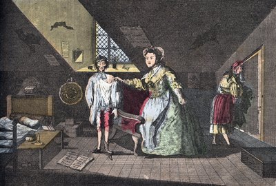 O piedoso alfaiate apanhado em adultério. Gravado por Cabbage de 1768 em "Lire Et Galanterie". Coleção semanal de Galantes Imagens na direção de John Grand-Carteret. 1903-1904. de French School