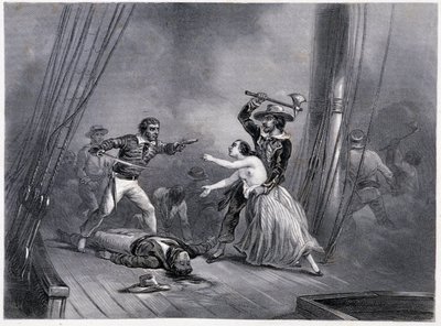 O pirata Morgan rapta a bela espanhola - em "História Geral da Marinha" dos irmãos E. e V. Penaud de French School