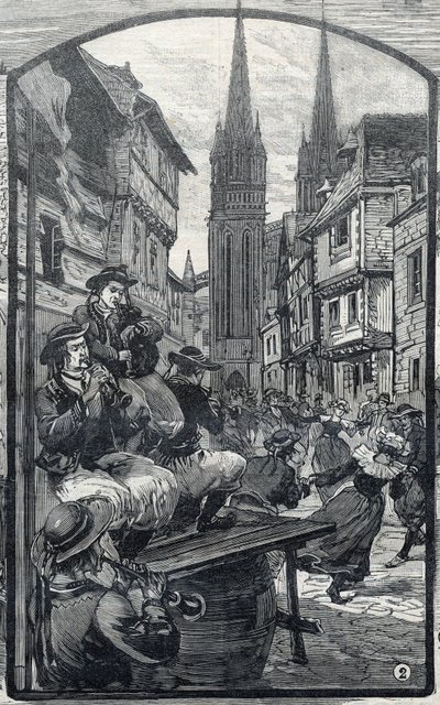 Os jogadores de biniou em Quimper (Finistere, Bretanha). em "Le Petit Parisien". de French School