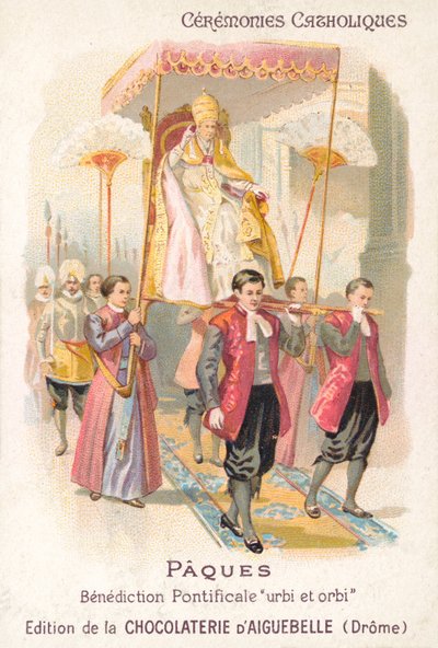 O papa sendo levado para fazer sua tradicional bênção pascal (chromolitho) de French School