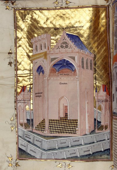 O pórtico do santo dos santos no Templo de Salomão em Jerusalém Miniatura dos "Comentários da Bíblia" de Nicolau de Lyra (século XIII) de French School