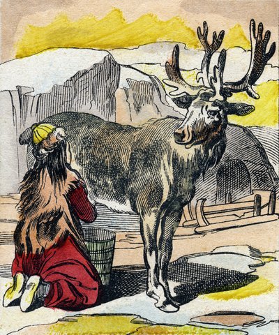A rena a ser ordenhada. Gravação em "Buffon Alphabet des Animaux". 3ª Série N 1. Imaging of Epinal, Epinal, final do século XIX. 16 páginas. Dim: 28x21cm de French School