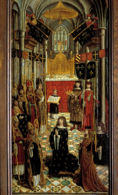 A sacristia de Luís XII (1462-1515) na catedral de Reims em 27 de Maio de 1498 Pintura em madeira da escola francesa do século XVI. 1501. Dim. 1,95x0,5 m. Paris, Museu Nacional da Idade Média, Termas de Cluny de French School
